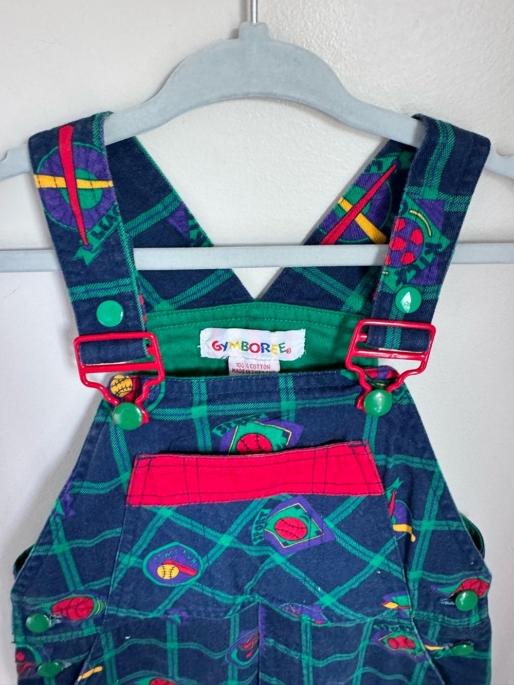 Gymboree Vintage Rainbow Tag Plaid Sports-Print Kids Overalls Size Small - Picture 4 of 8